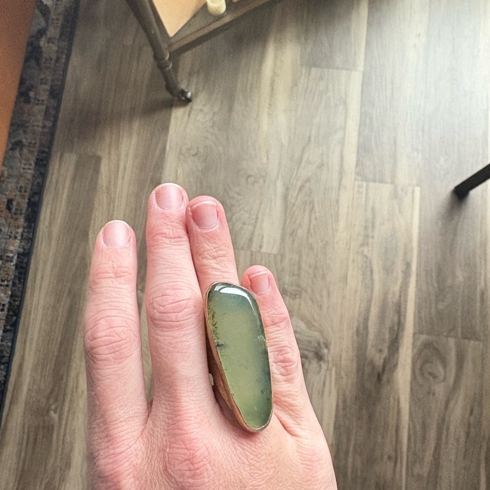 Green Agate/Chalcedony Statement Ring - Adjustable - image 1
